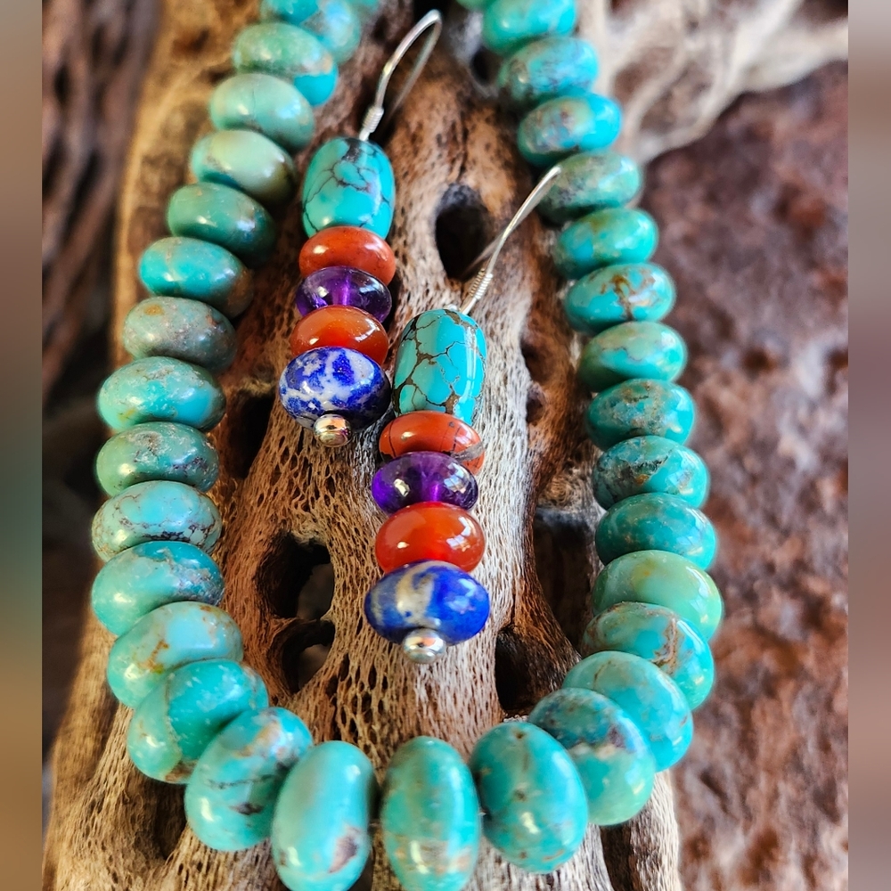 Sterling Silver Genuine Turquoise Necklace Set - Picture 11 of 17